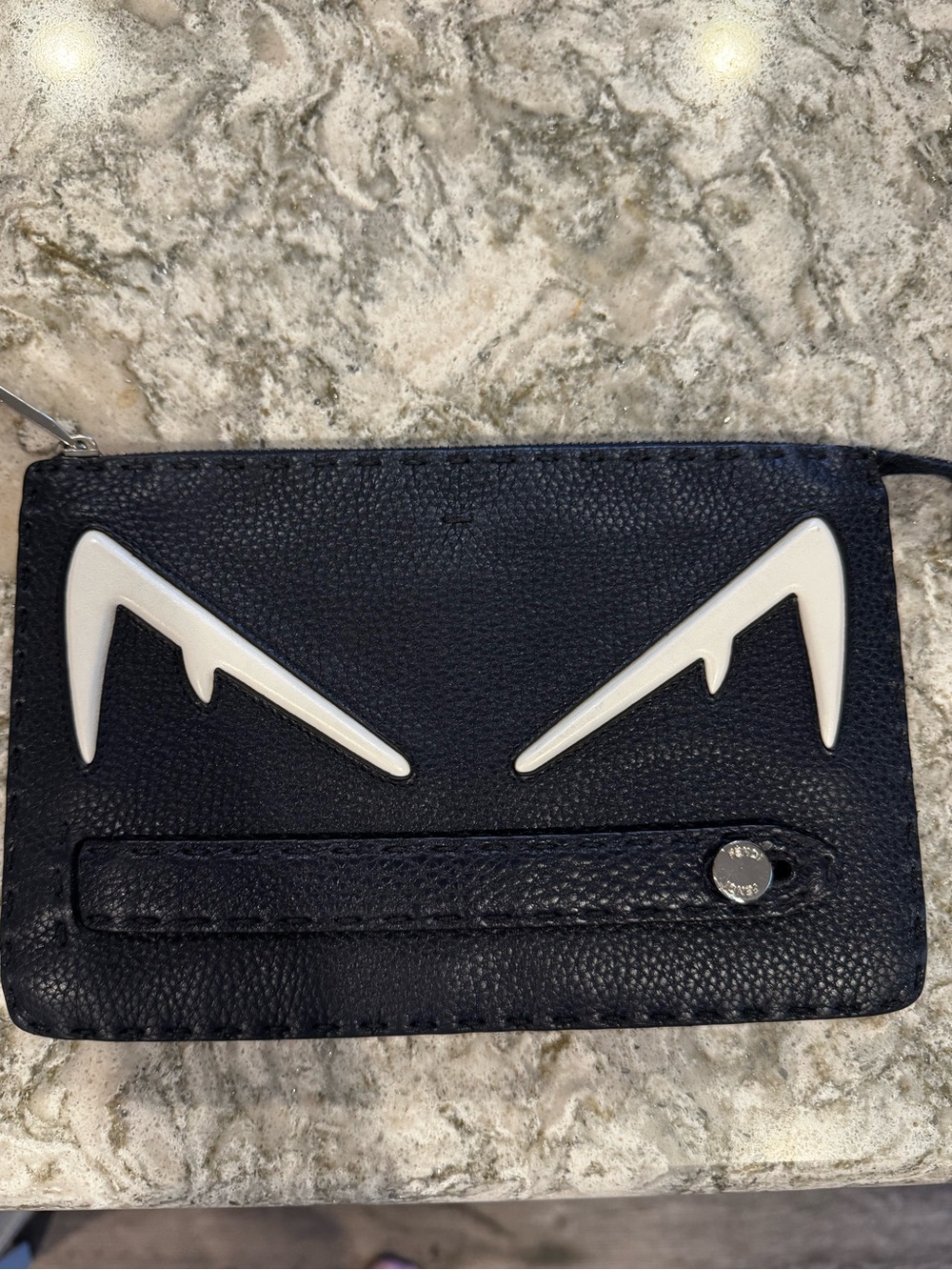 Fendi Navy Monster Clutch Leather